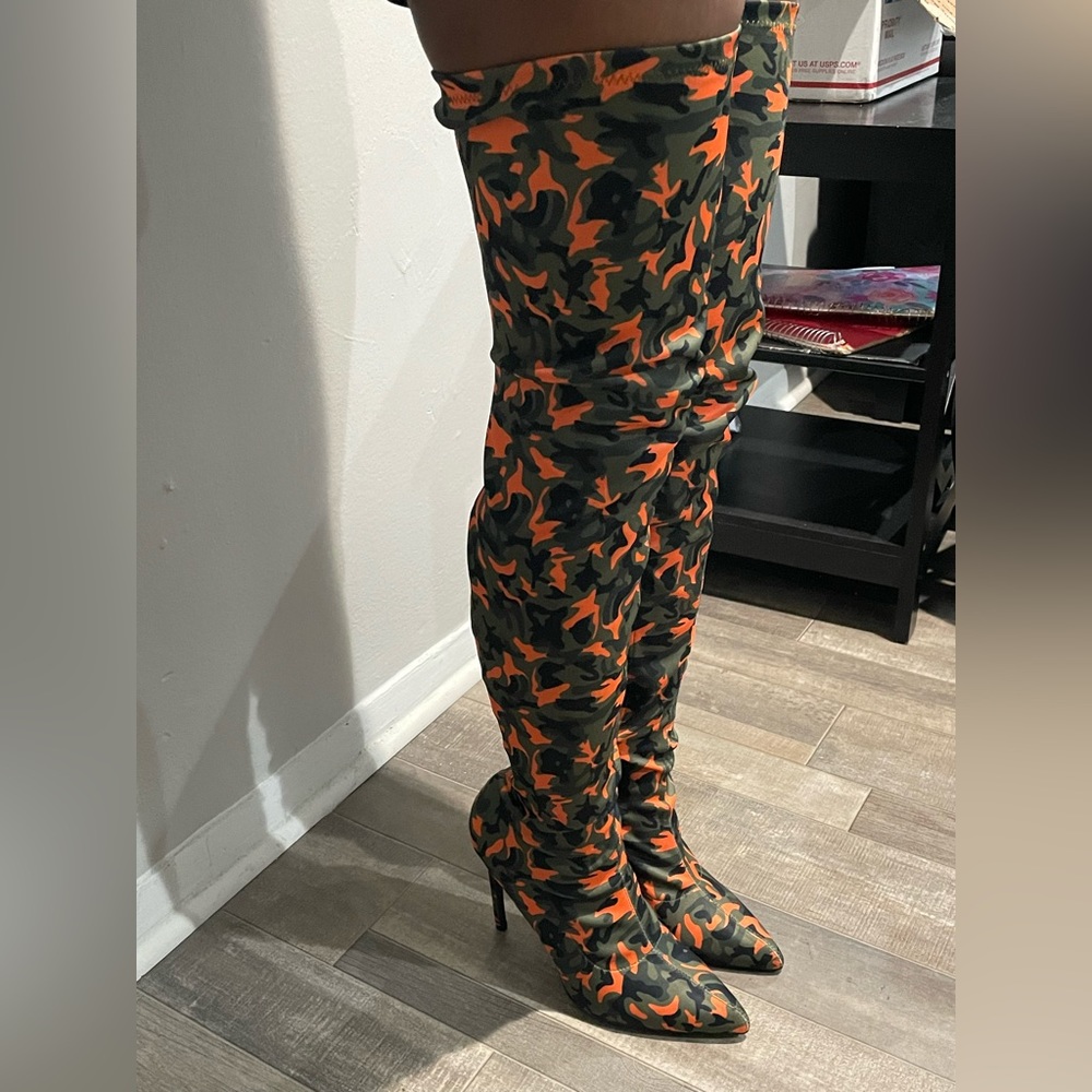 Thigh High Camouflage Heels